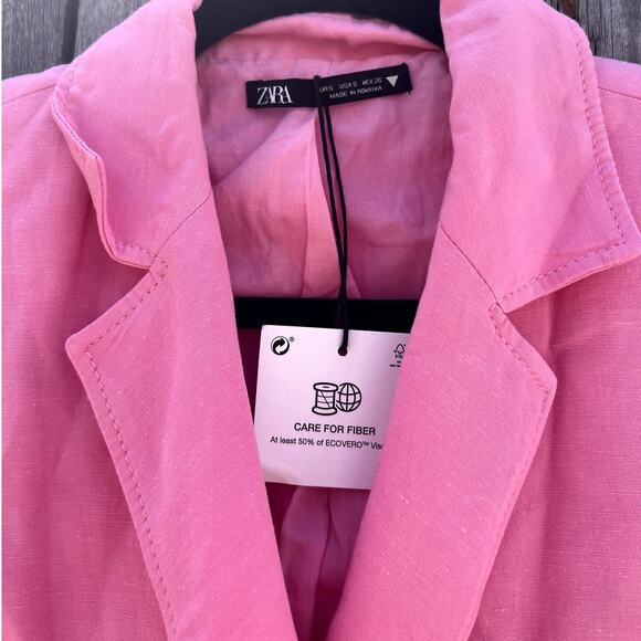 Zara | NWT Blogger Fave Linen Blend Blazer Mini Dress Bubblegum Pink Size Small - Picture 4 of 10